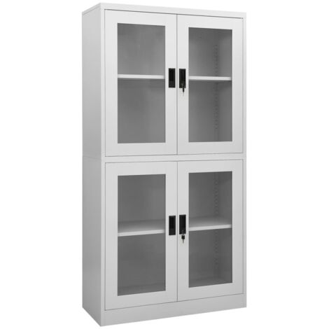 Büroschrank Hellgrau 90x40x180 cm Stahl und Gehärtetes Glas vidaXL