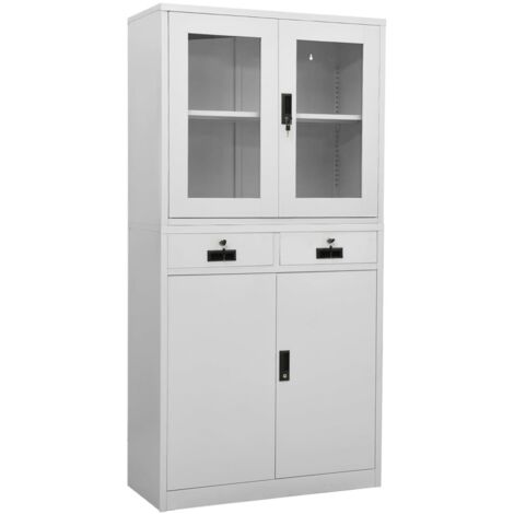 Büroschrank Hellgrau 90x40x180 cm Stahl und Gehärtetes Glas vidaXL