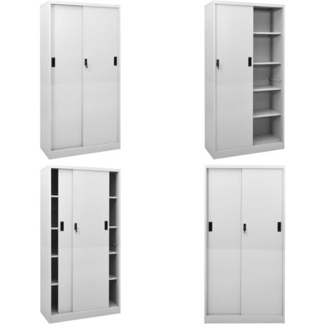 Büroschrank mit Schiebetür Hellgrau 90x40x180 cm Stahl - Aktenschrank - Büroorganisation - Stauraum - Schreibtischschränkchen - Metallregal - Home & Living