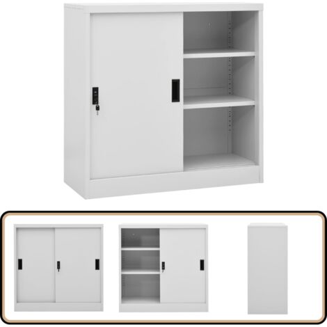 Büroschrank mit Schiebetür Hellgrau 90x40x90 cm Stahl - Aktenschrank - Büroorganisation - Stauraum - Schreibtischschränkchen - Metallschrank
