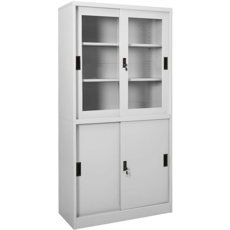 Image of Büroschrank mit Schiebetür Hellgrau 90x40x180 cm Stahl - Vidaxl