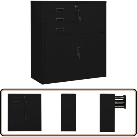 Büroschrank Schwarz 90x40x102 cm Stahl - Büroschrank - Aktenschrank - Schreibtischschrank - Stauraum - Metallschrank