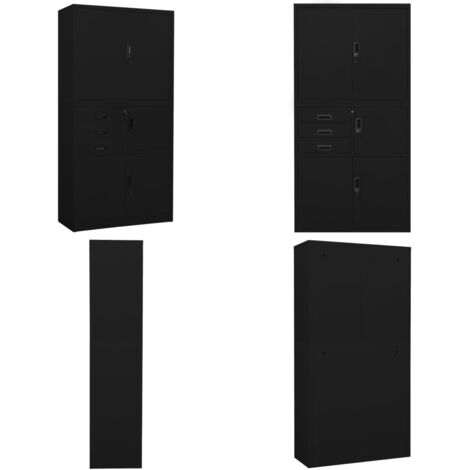 Büroschrank Schwarz 90x40x180 cm Stahl - Büroschrank - Aktenschrank - Stahlterschrank - Schreibtischschrank - Büroorganisation - Home & Living