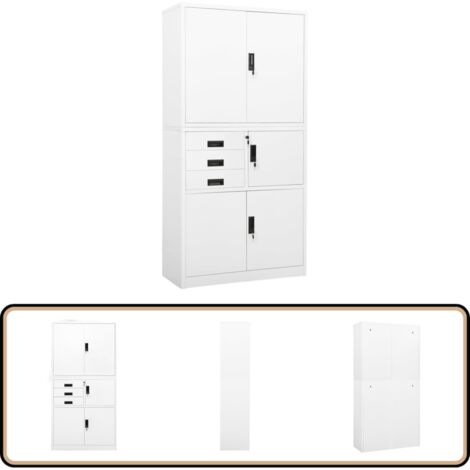 Büroschrank Weiß 90x40x180 cm Stahl - Büroschrank - Aktenschrank - Schreibtischschrank - Stauraum - Metallschrank