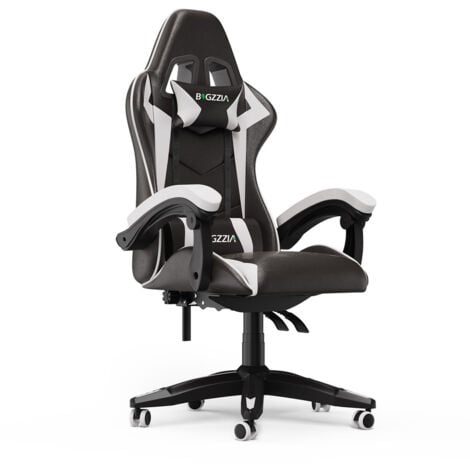 Bürostühle Chefsessel Ergonomisch - Bigzzia Gaming Stühle Gamer Stühle mit Lendenkissen + Kopfstütze Gaming Chair Höhenverstellbar Bürostuhl Computerstuhl für Erwachsene - Schwarz und weiß