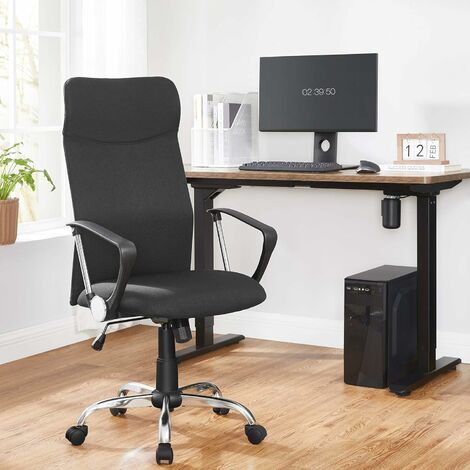 Bürostuhl, ergonomischer Schreibtischstuhl, Drehstuhl, gepolsterter Sitz, Stoffbezug, höhenverstellbar und neigbar, bis 120 kg belastbar, Schwarz/Grau