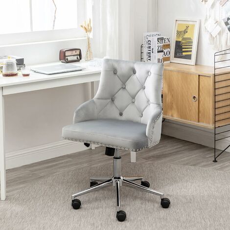 Bürostuhl Grau samt, ergonomischer Schreibtischstuhl mit Armlehnen, drehstuhl mit Rollen , 62 x 52 x 80-90cm