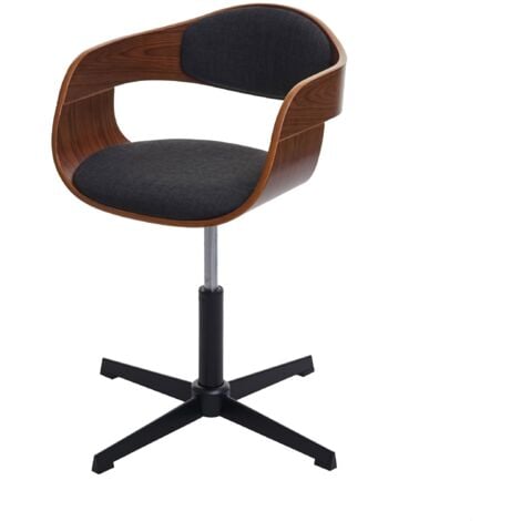 Bürostuhl HHG-496, Schreibtischstuhl, höhenverstellbar Drehmechanismus Bugholz MVG Walnuss-Optik, Stoff dunkelgrau