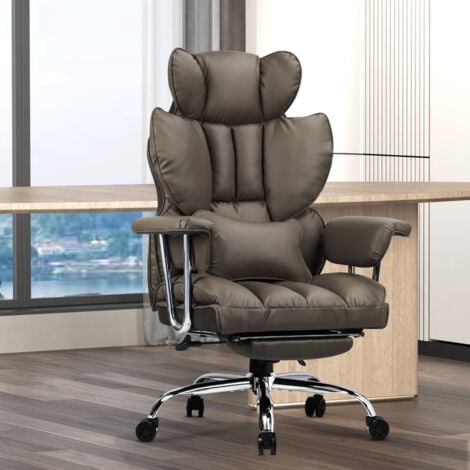 BIGZZIA Bürostuhl mit Fußstütze ergonomisch, Naspaluro bürostuhl PU leder, bürostuhl 150 kg mit Fußstütze und Lendenwirbelstütze, Chefsessel Verstellbarer Stuhl mit hoher Rückenlehne, Brown
