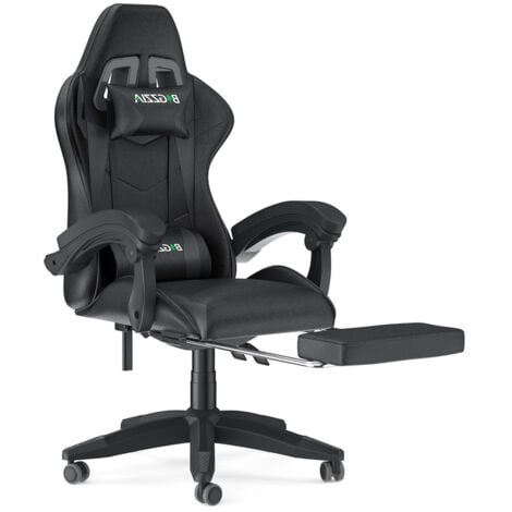 BIGZZIA Bürostuhl mit Fußstütze – Gaming Stühle Ergonomischer Sitz mit Lendenkissen + Kopfstütze Gaming Chair - Höhenverstellbar Computerstuhl für Erwachsene Mädchen Junge, Weiß