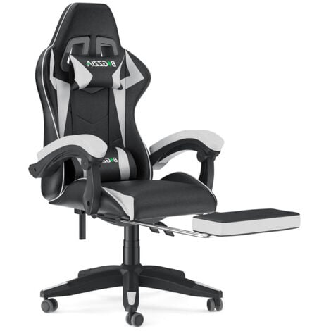 BIGZZIA Bürostuhl mit Fußstütze – Gaming Stühle Ergonomischer Sitz mit Lendenkissen + Kopfstütze Gaming Chair - Höhenverstellbar Computerstuhl für Erwachsene Mädchen Junge, Weiß