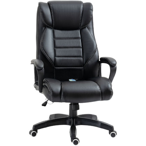 Bürostuhl mit Massagefunktion, höhenverstellbarer Chefsessel, ergonomischer Drehstuhl, 6 Vibrationspunkte, Schwarz