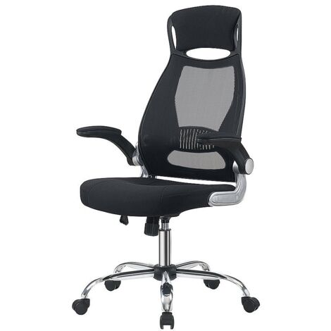 Bürostuhl, Netzstoff, Ergonomischer Schreibtischstuhl, Lenksessel mit klappbaren Armlehnen, Gepolsterte Sitzfläche, höhenverstellbar, Lendenwirbelstütze, Chefsessel mit hohe Rücklehne Netzrücken, inte
