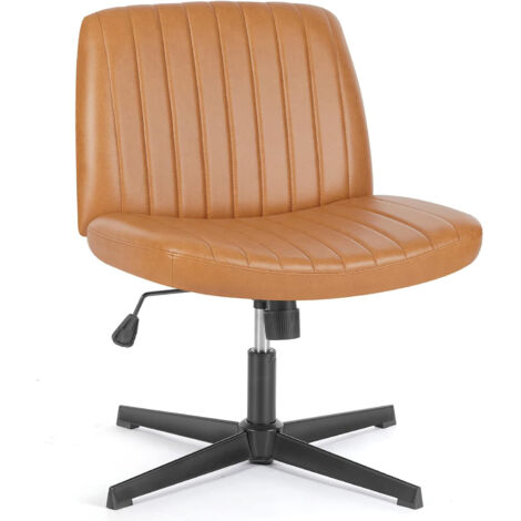 Bürostuhl Ohne Armlehne, Gehoben und Bequemes PU-Leder Criss Cross Chair, mit Verbreitertem Sitzkissen  Schneidersitz Stuhl, Geeignet für Büros, Schlafzimmer und Wohnzimmer (Braun)