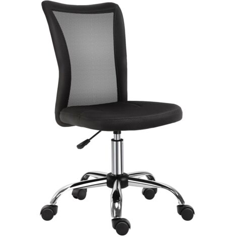 Bürostuhl ohne Armlehnen, drehbar, verstellbar, mit Rollen und Netzrückenlehne, 90–100 x 43 x 56 cm, Schwarz