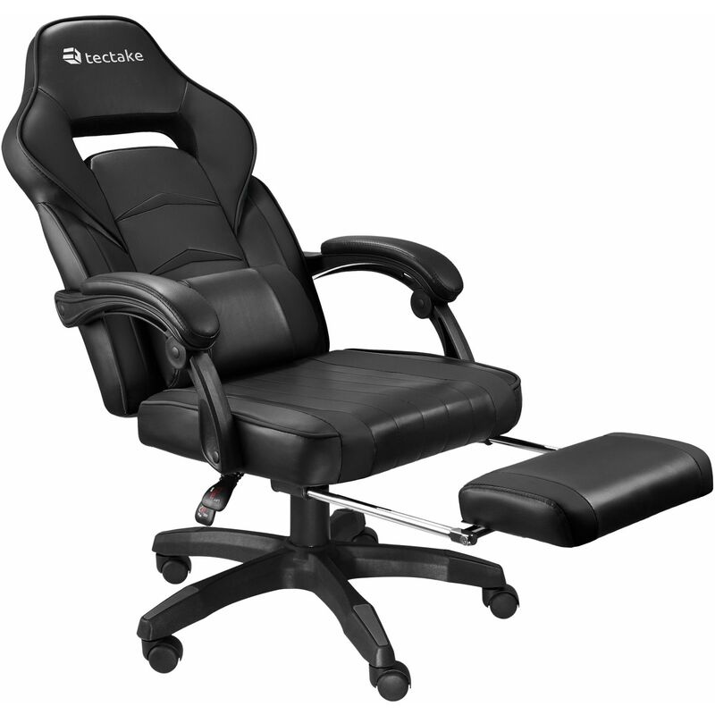 Tectake - Racing Bürostuhl mit Fußstütze - Gaming Sessel, Zockersessel, Computerstuhl - schwarz