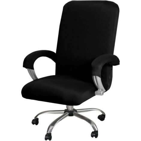 Bürostuhlbezug, dehnbarer, waschbarer Drehstuhlbezug, Stuhlbezug für drehbare Bürostühle (Schwarz, L)