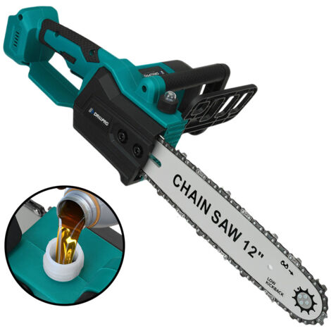 Bürstenlose elektrische Kettensäge 12 Zoll, automatischer Öler, Holzschneider mit 2x 1500 mAH Batterie + Ladegerät, kompatibel mit Makita Batterie