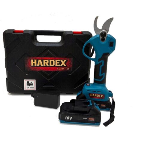 Bürstenloser elektrischer Gartenschneider HARDEX 30 mm 500 W 2 Geschwindigkeitsstufen für Strauchäste, 2 x 4,0 Ah Akkus
