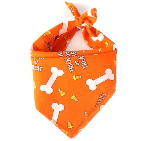 Bufanda de Halloween para perros y gatos – Collar y babero lavables, mezcla de poliéster y algodón, tamaño mediano (70 x 48 cm), 1 pieza, naranja