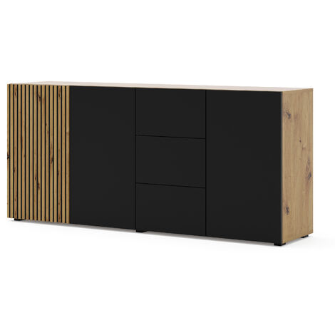 Bufé 3 puertas 3 cajones Nera Madera y Negro