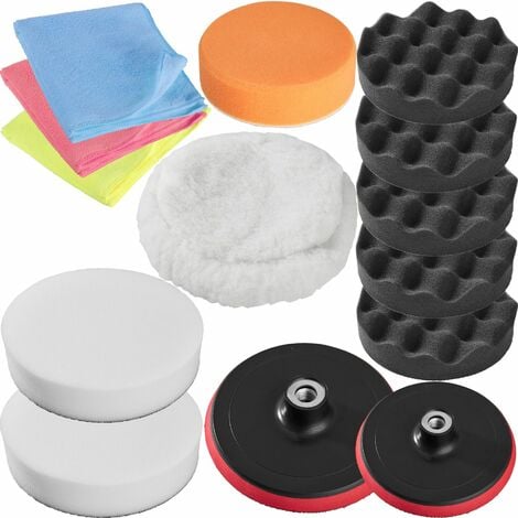 NO BRAND 1 polishing pad, 8 sponges, 3 microfibre cloths, 2 polishing machine heads - car polishing kit, disc sander, polishing pads