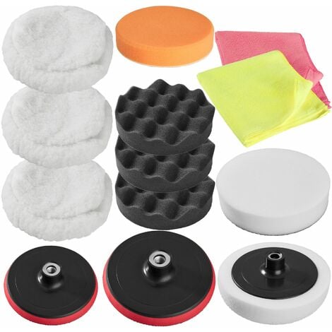 NO BRAND Buffer Pads - 3 pads, 5 sponges, 2 microfibre cloths, 3 polishing machine heads - polishing pads, car polishing pads, buffing pads