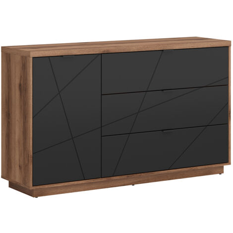 Buffet 1 anta 3 cassetti Sven nero e marrone 93cm