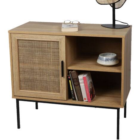 Buffet 1 porte 2 niches 80x39x73 cm naturel et noir - RATTANA
