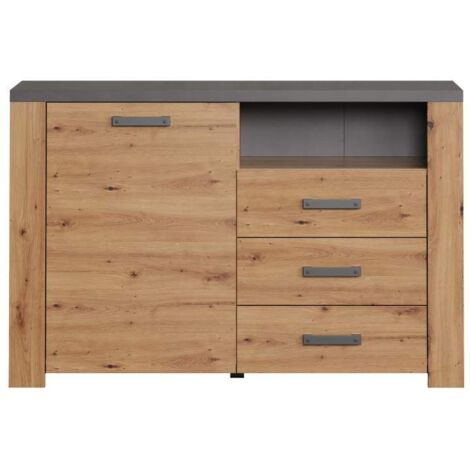 Buffet 1 porte 3 tiroirs 1 niche décor chêne et gris ardoise - NOVA