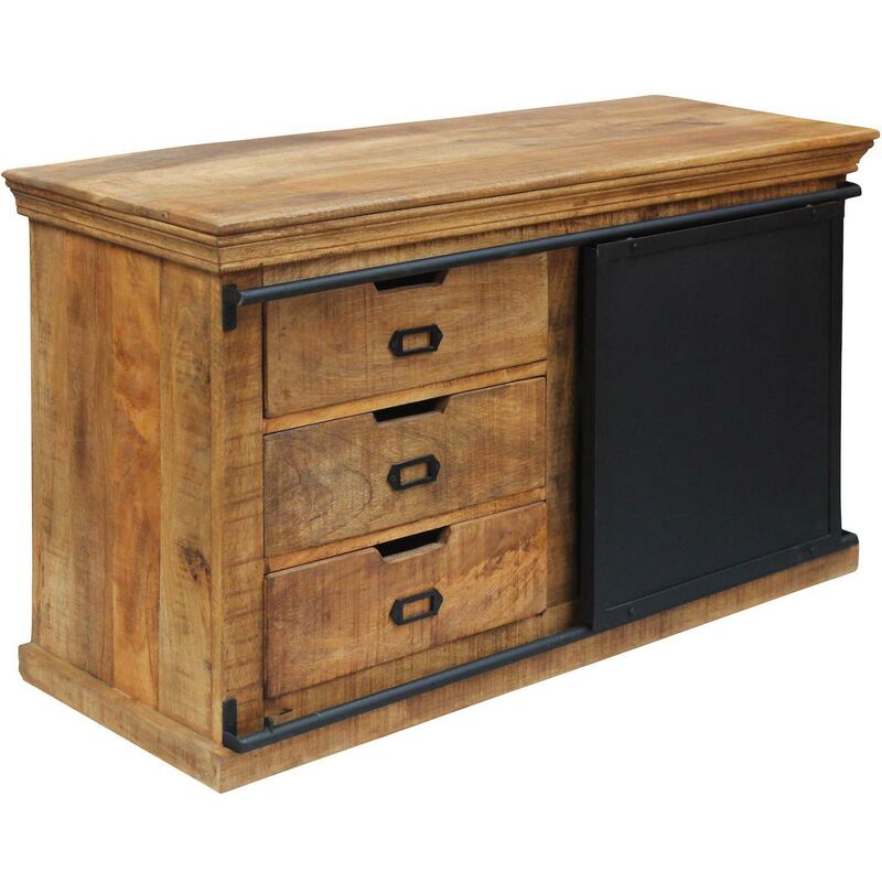 Meuble en bois de manguier 3 tiroirs portes coulissantes en fer