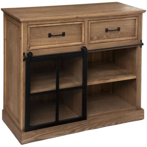 Buffet 1 porte coulissante et 2 tiroirs en verre DANIK