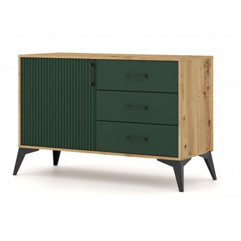 Buffet 1 porte et 3 tiroirs LUGO coloris chêne vert 112x42x78,40cm