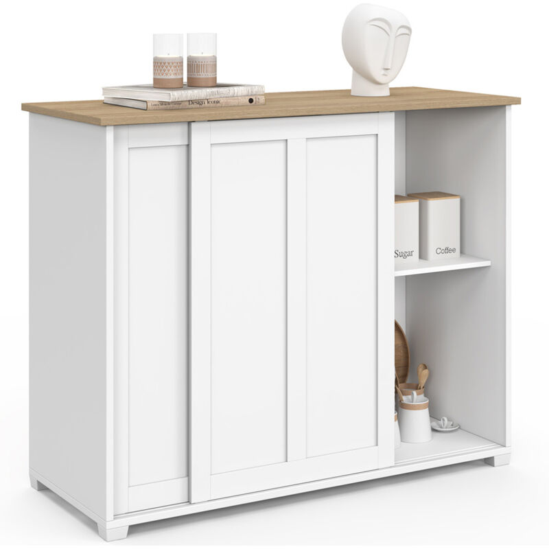 Buffet 100 cm JANGO 2 portes coulissantes blanc et plateau bois