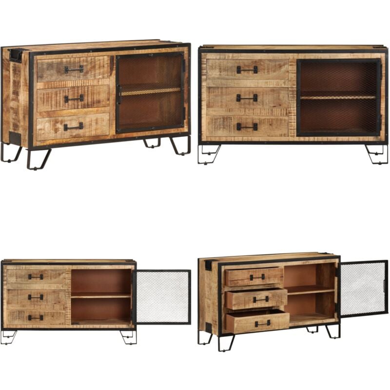Buffet 100x31x60 cm Bois de manguier massif brut - Buffet Industriel - Meuble Rangement - Bois De Manguier - Design Rustique - Armoire Ouverte - Home