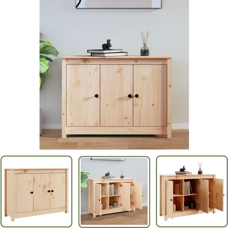 Bearsu - The Living Store Buffet 100x35x74 cm Bois massif de pin - Buffet En Bois - Meuble De Rangement - Commode - Armoire - Bibliothèque