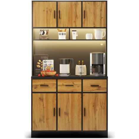 Buffet 100x40x180cm con illuminazione a LED con sedili in legno, rivestimento in legno, colore naturale