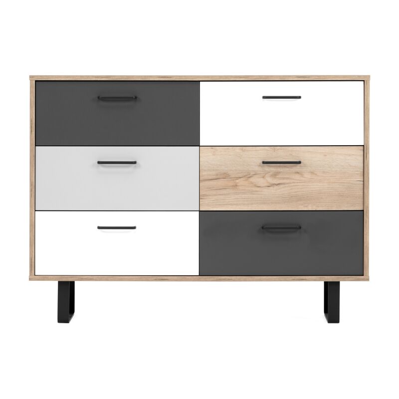 Buffet 118x35 cm avec structure chêne clair et six tiroirs multicolores - Chioggia