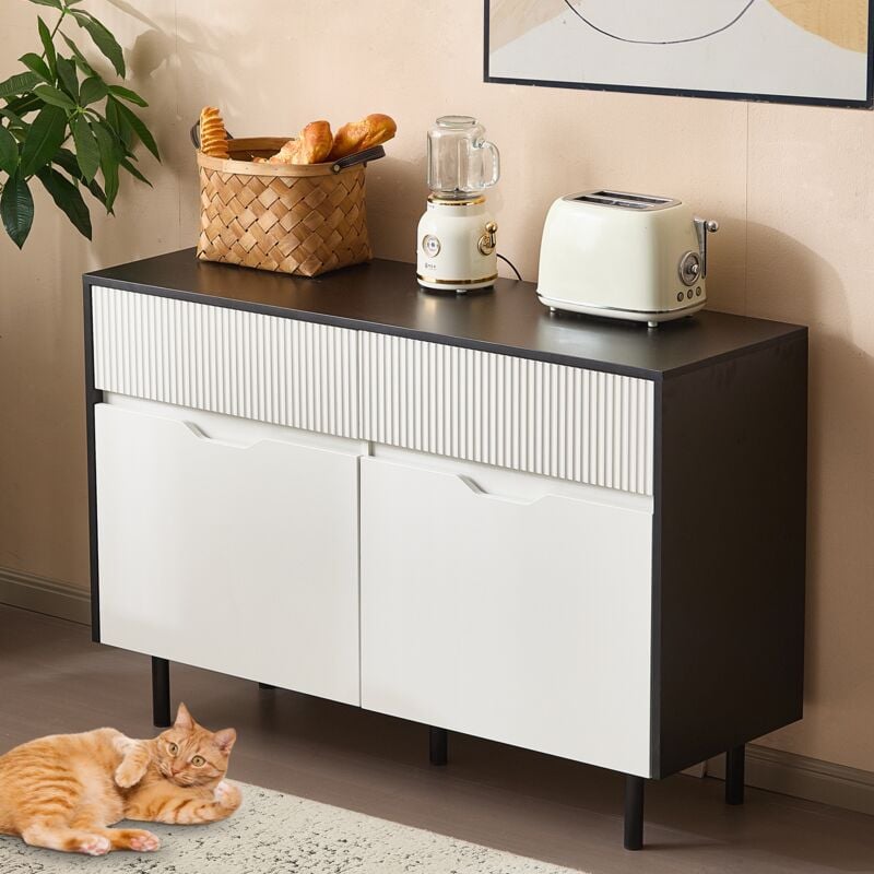 Buffet 120 cm avec 2 tiroirs et 2 portes, étagères réglables, Buffet de rangement moderne, Meuble de Rangement, adapté pour cuisine, salon - Blanc