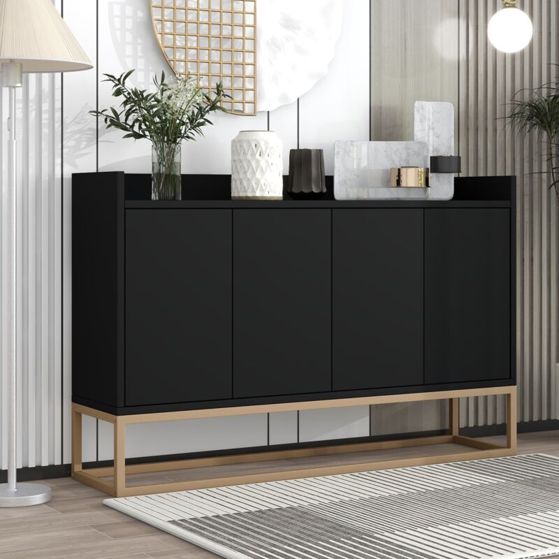 Buffet 120 cm, avec 4 portes, 3 étagères, armoire de cuisine, meuble de rangement de cuisine de salon - noir