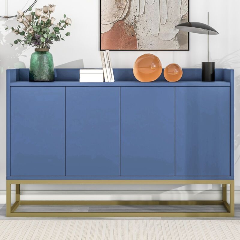 Buffet 120 cm, avec 4 portes d'armoire, et pieds en métal doré, style minimaliste moderne, adapté pour salle à manger, salon, cuisine, 120x30x80 cm