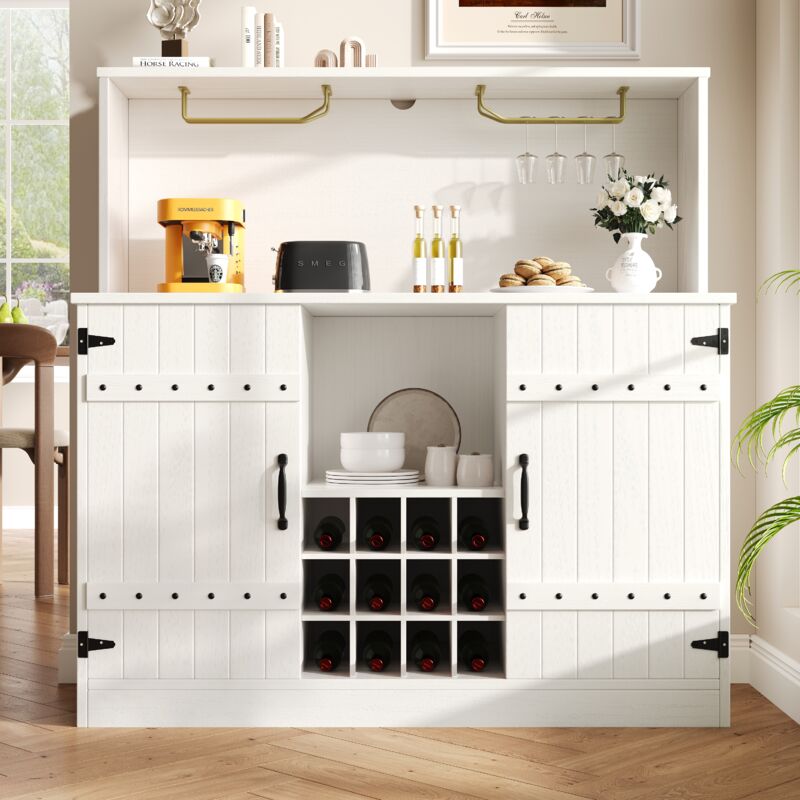 Buffet (120 x 40 x 120 cm), design minimaliste moderne, grain de bois élégant, casier à verres à vin, rangement multicouche, blanc élégant avec décor