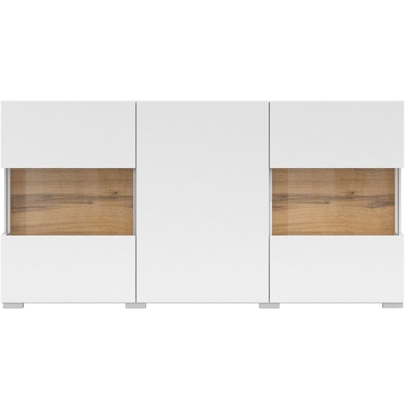 Meublorama - Buffet 120cm collection eva 3 portes. Couleur blanc et chêne.