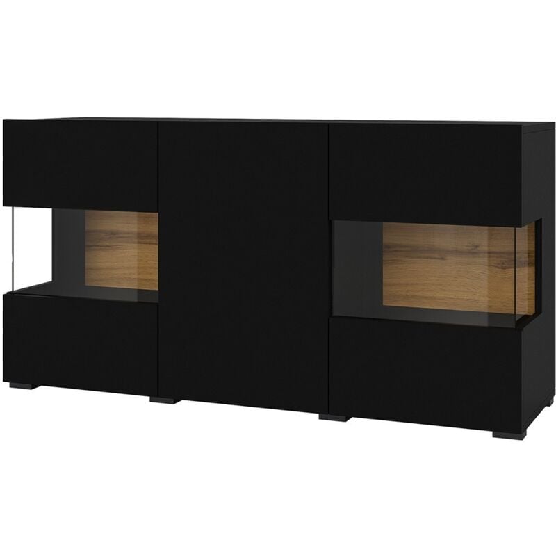 Buffet 120cm collection EVA 3 portes. Couleur noir et chêne.