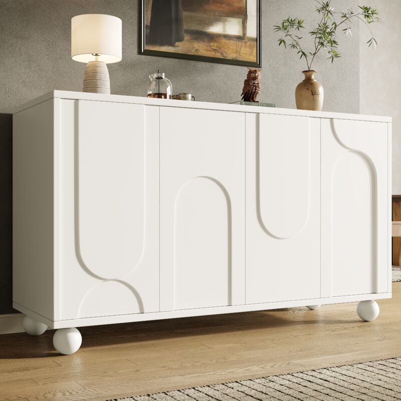 Buffet 120x35x71cm avec 4 portes, meuble de cuisine, moderne, anti-basculement, mdf, blanc