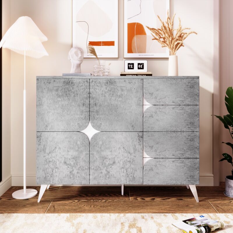 Eifson - Buffet 120x35x94 cm, aspect unique en forme de fleur, avec quatre tiroirs, deux portes de rangement, design minimaliste moderne, adapté au