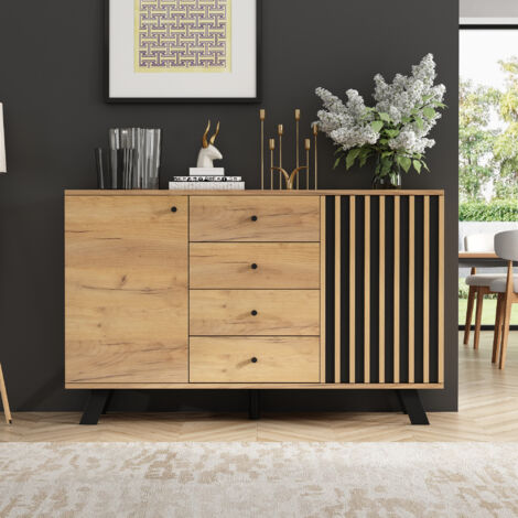 Buffet 120x38x75 cm - avec 2 portes et 4 tiroirs - moderne pour salle à manger et salon - bois