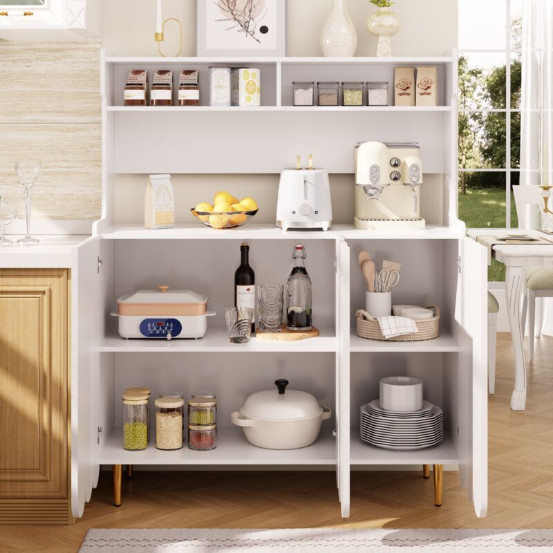 Buffet 120x40x151cm, 3 portes, buffet de cuisine, rangement ouvert, blanc