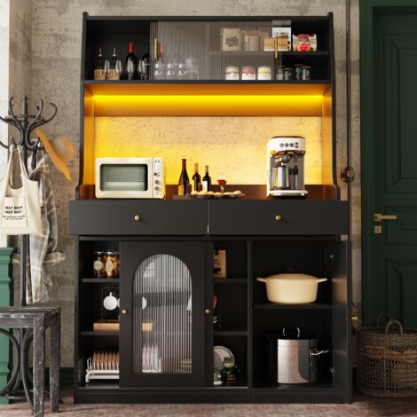 Buffet 120x40x180cm avec éclairage LED multicolore, MDF et panneaux de particules noirs