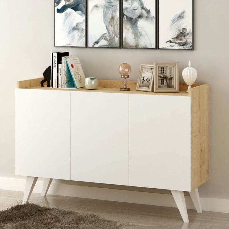 Toscohome - Buffet à trois portes en chêne et blanc 120x62H cm - Cok